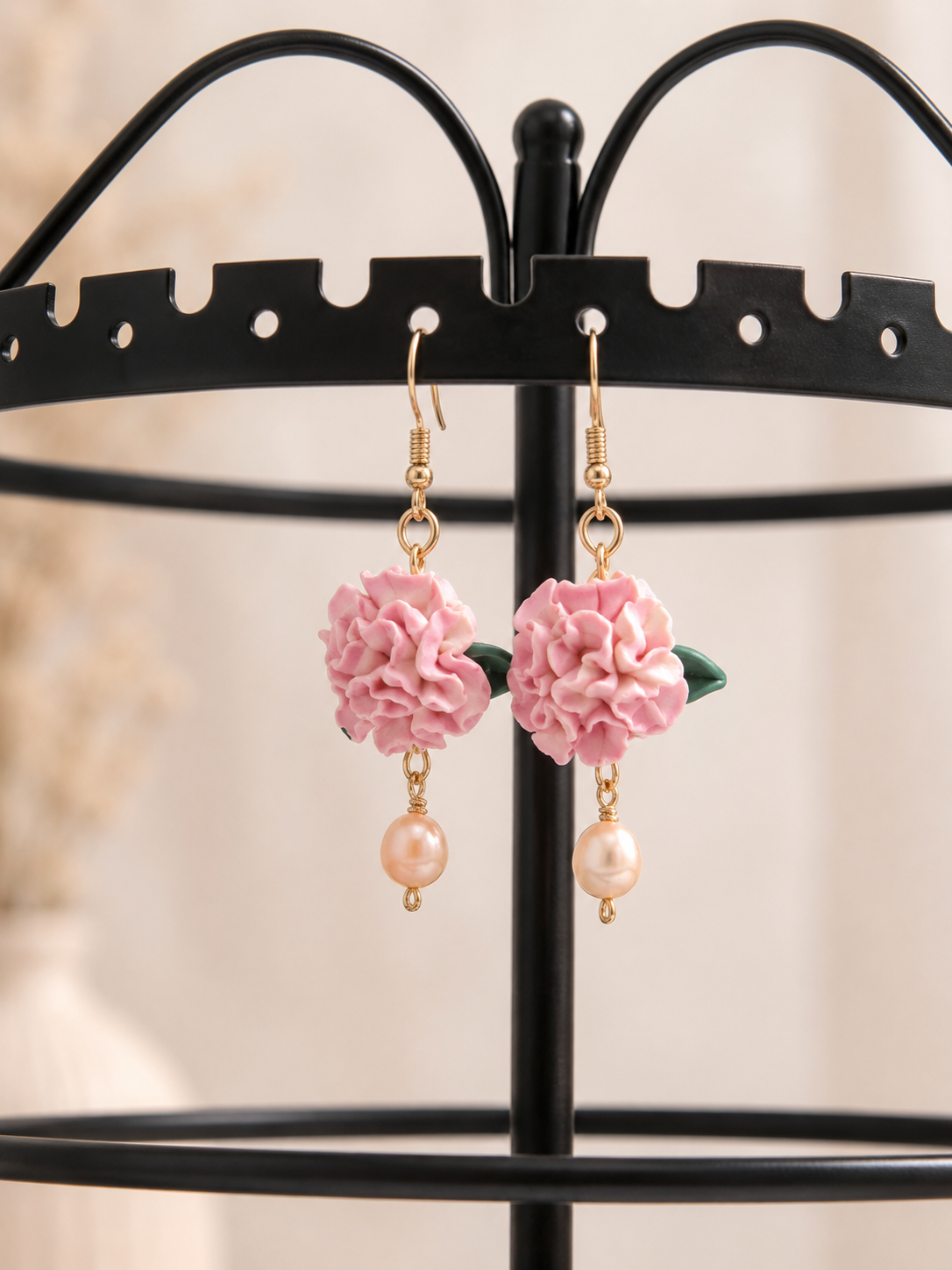 Pink carnation earrings for sale January Birth Month earrings for sale