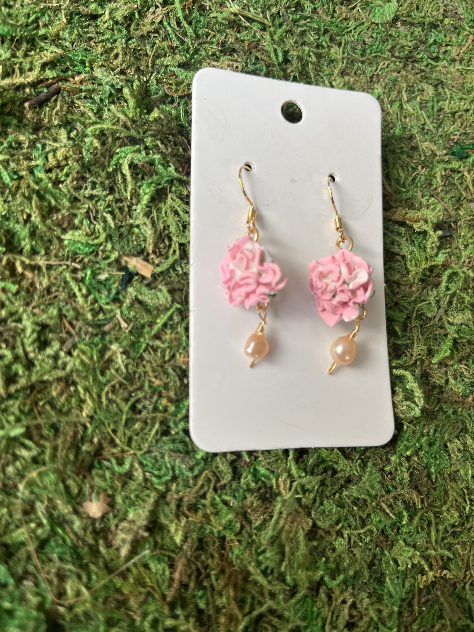 Carnation Earrings with Freshwater Pearl Accents - January Birth Month Earrings - Image 3