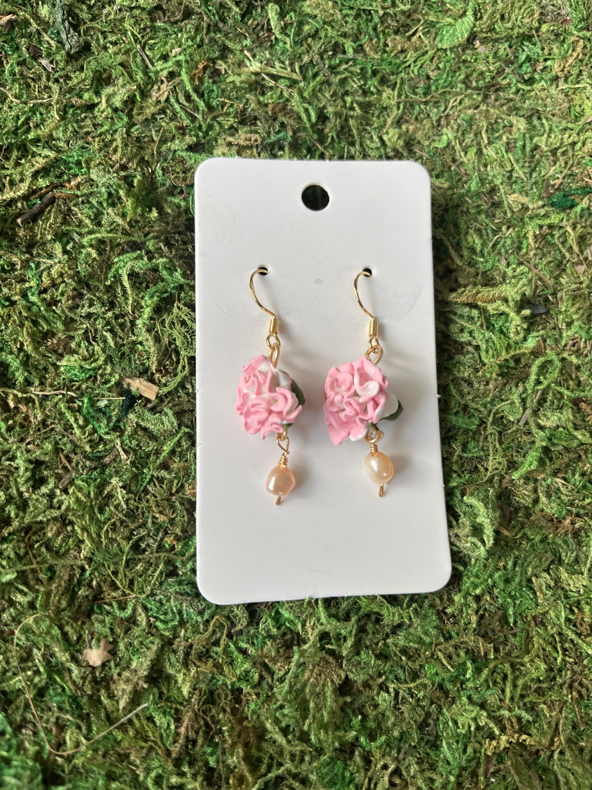 Carnation Earrings with Freshwater Pearl Accents - January Birth Month Earrings - Image 2