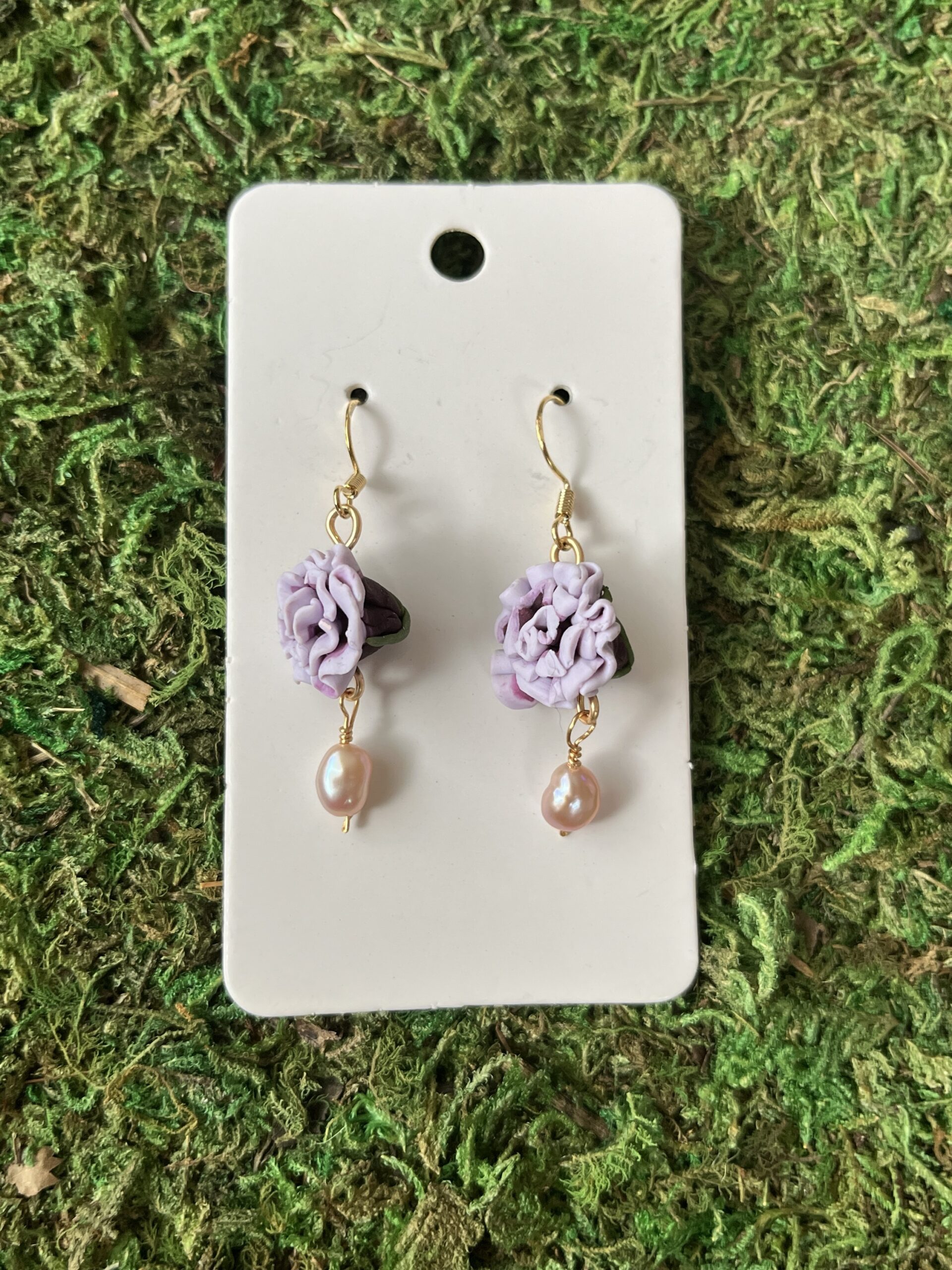 Carnation Earrings with Freshwater Pearl Accents - January Birth Month Earrings - Image 4