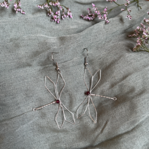 Wire-Wrapped Dragonfly Earrings with Faceted Bead Accent