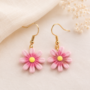 Cosmos Flower Dangle Earrings - October Birth Month Flower