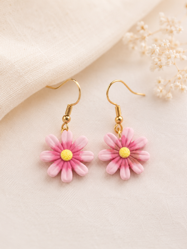 Cosmos Flower Dangle Earrings - October Birth Month Flower