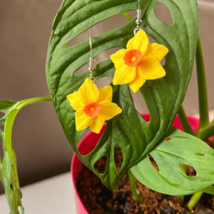 Daffodil Blossom Dangle Earrings - March Birth Month Flower Earrings