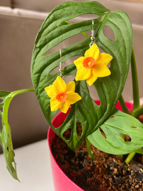 Daffodil Blossom Dangle Earrings - March Birth Month Flower Earrings