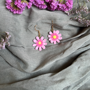 Hand-Sculpted Cosmos Dangle Earrings – October Birth Flower Jewelry